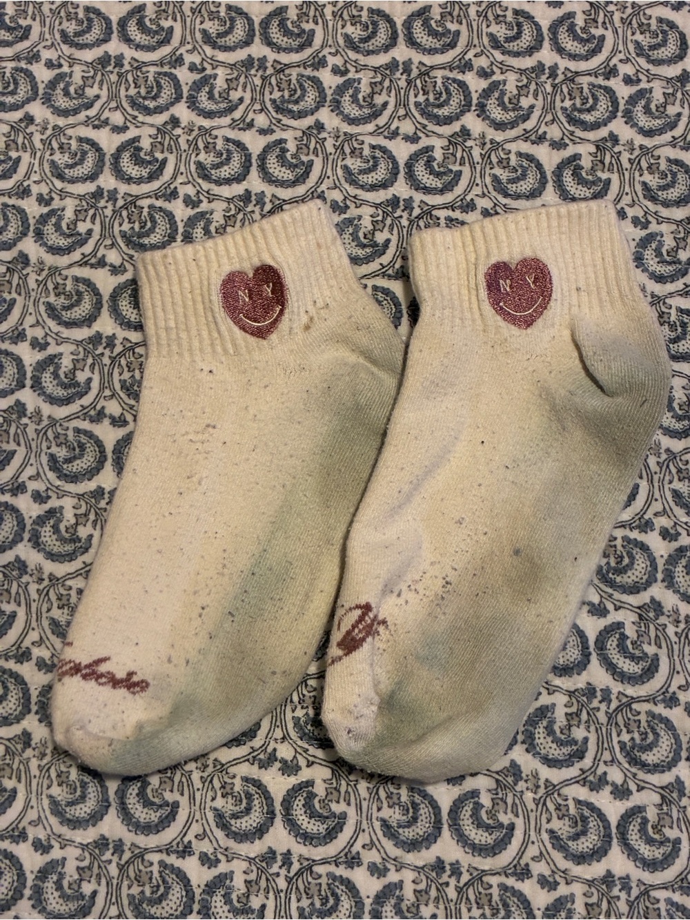 NYON Cream Ankle Socks with Pink Heart Accent